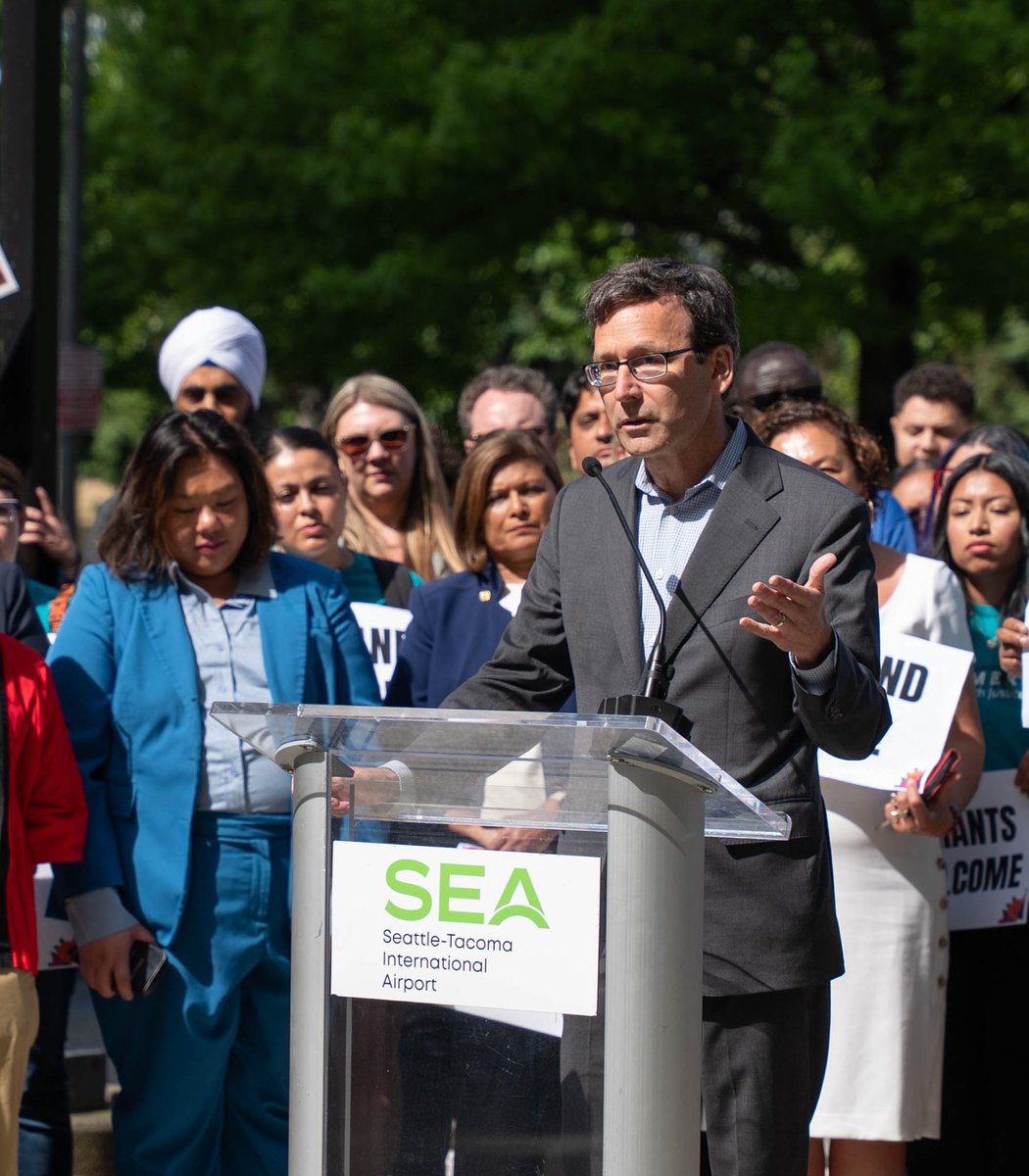 GovBobFerguson's tweet photo. Proud to join community members today to speak out against President Trump’s latest travel ban.

Washington was the first state to challenge the initial travel ban in 2017 — and we won.

While it is difficult to believe we are back here again, Washington will lead on this issue as we did before.

We have a president who does not understand some basic things about what our country stands for, and what we believe in.

Washington will uphold our values in the face of the chaos from the Trump administration.