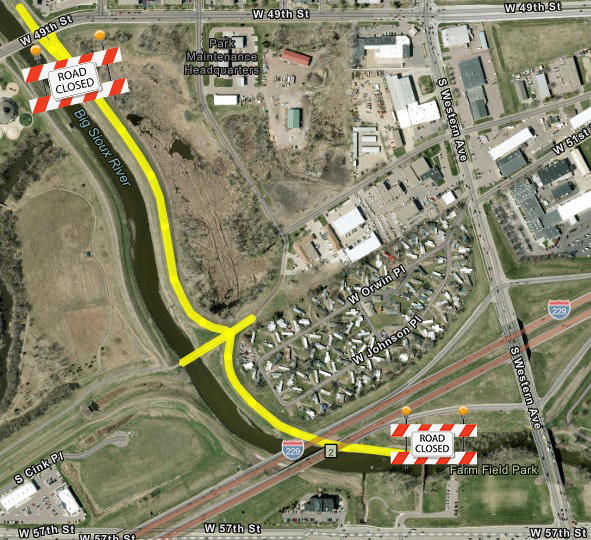 Sioux Falls Police (@siouxfallspd) on Twitter photo As a reminder, a portion of the recreation trail is closed from Farm Field Park near Western Ave to the 49th St bridge for <a href="/SiouxFallsParks/">Sioux Falls Parks & Recreation</a> trail reconstruction. The yellow line marked on the map below represents the affected area.
Please avoid the closed areas. /713 As a reminder, a portion of the recreation trail is closed from Farm Field Park near Western Ave to the 49th St bridge for <a href="/SiouxFallsParks/">Sioux Falls Parks & Recreation</a> trail reconstruction. The yellow line marked on the map below represents the affected area.
Please avoid the closed areas. /713