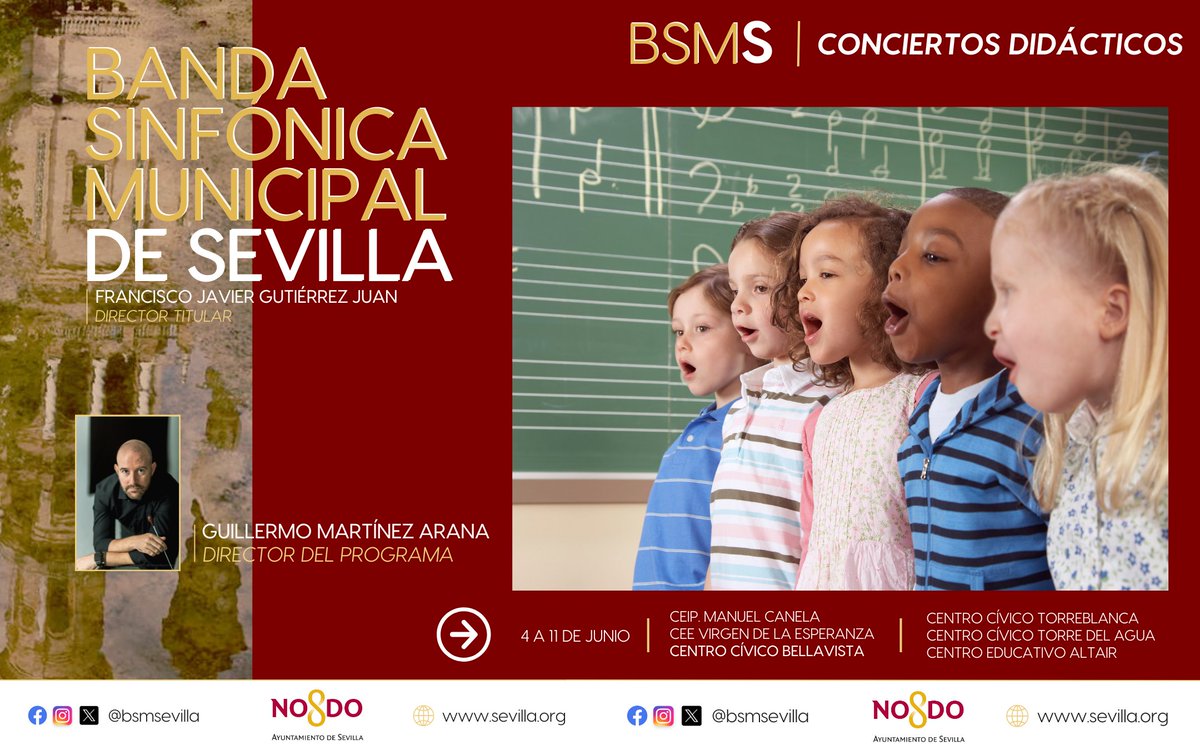 Banda Sinfónica Municipal de Sevilla (@bsmsevilla) on Twitter photo 🎶 ¡Cerramos dos semanas mágicas!
La <a href="/BSMSevilla/">Banda Sinfónica Municipal de Sevilla</a> ha llevado sus Conciertos Didácticos a colegios y Centros Cívicos de Sevilla.
🎺 +1.000 niños y niñas han disfrutado de la música y sus historias.
¿Quieres que tu cole participe? 👉 …fonicamunicipaldesevilla.blogspot.com/p/solicita-una… <a href="/Ayto_Sevilla/">Ayuntamiento de Sevilla</a> #Educación 🎶 ¡Cerramos dos semanas mágicas!
La <a href="/BSMSevilla/">Banda Sinfónica Municipal de Sevilla</a> ha llevado sus Conciertos Didácticos a colegios y Centros Cívicos de Sevilla.
🎺 +1.000 niños y niñas han disfrutado de la música y sus historias.
¿Quieres que tu cole participe? 👉 …fonicamunicipaldesevilla.blogspot.com/p/solicita-una… <a href="/Ayto_Sevilla/">Ayuntamiento de Sevilla</a> #Educación