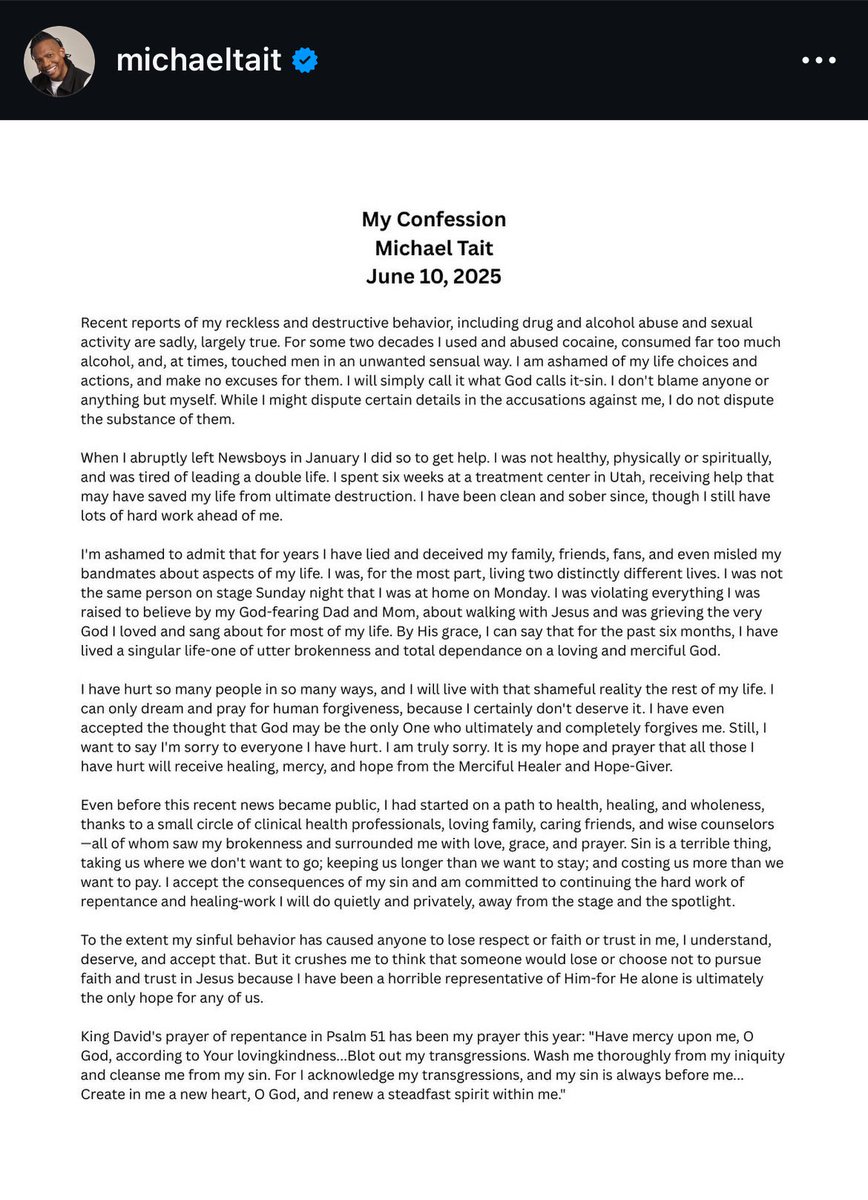 Michael Tait of Newsboys confesses