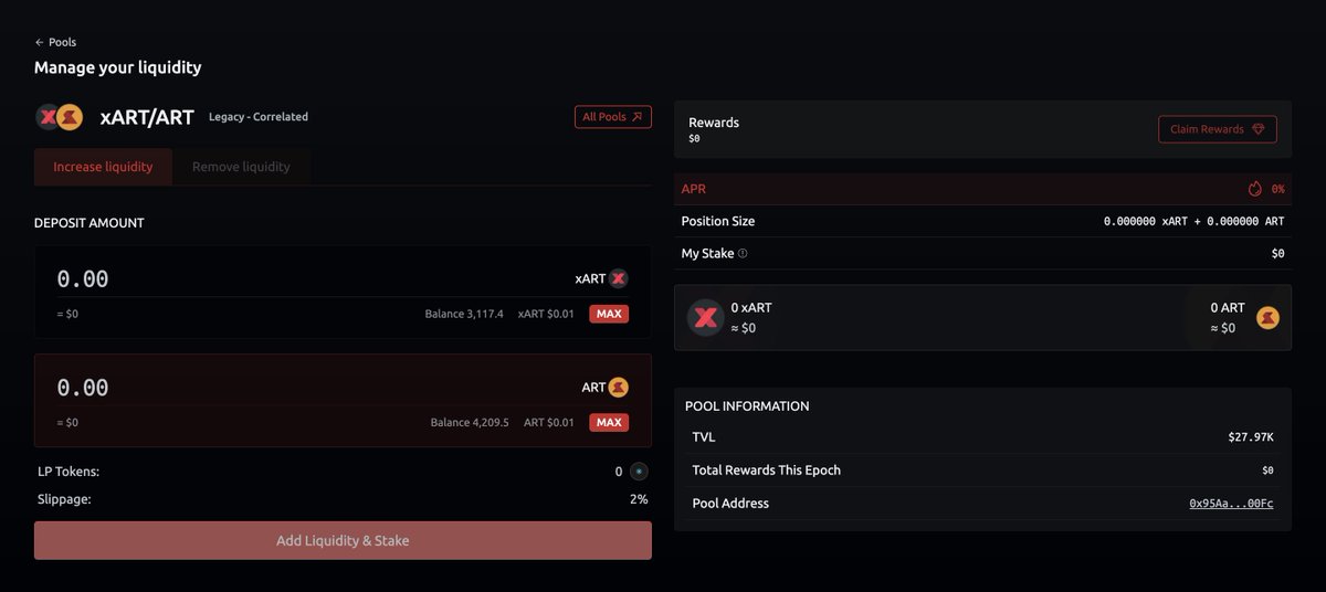xART/ART LP on <a href="/PharaohExchange/">Pharaoh on AVAX</a> is now live for farming, grinding, using, abusing — and whatever else you want to do with it!
Thanks to <a href="/utku_salvor/">Utku🚢🔺</a> and <a href="/salvor_io/">Salvor 🚢🔺</a>, the initial liquidity is 1,000,000 $xART + 1,000,000 $ART!

Let the farming commence! 🧑‍🌾
👉 pharaoh.exchange/manage/v1/0x95…