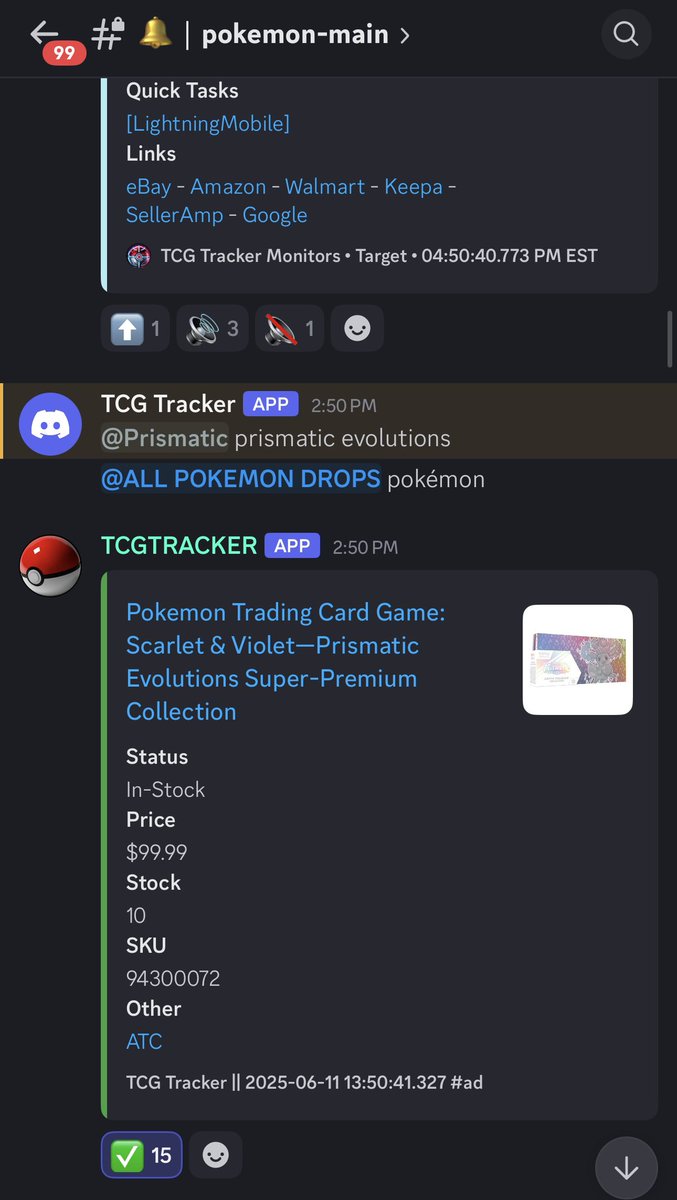 PokemonRestockr's tweet photo. Our Discord nailed the Prismatic Evolutions SPC Pokémon restock at Target this afternoon🚀

🔥 Instant alerts, no delay on restocks!
🔔 Join us now 👇
✅ Always early now with a 3 day FREE Trial🤝
👉 https://t.co/uQ5PeIFCbo 👈 https://t.co/0ix3XywWcl