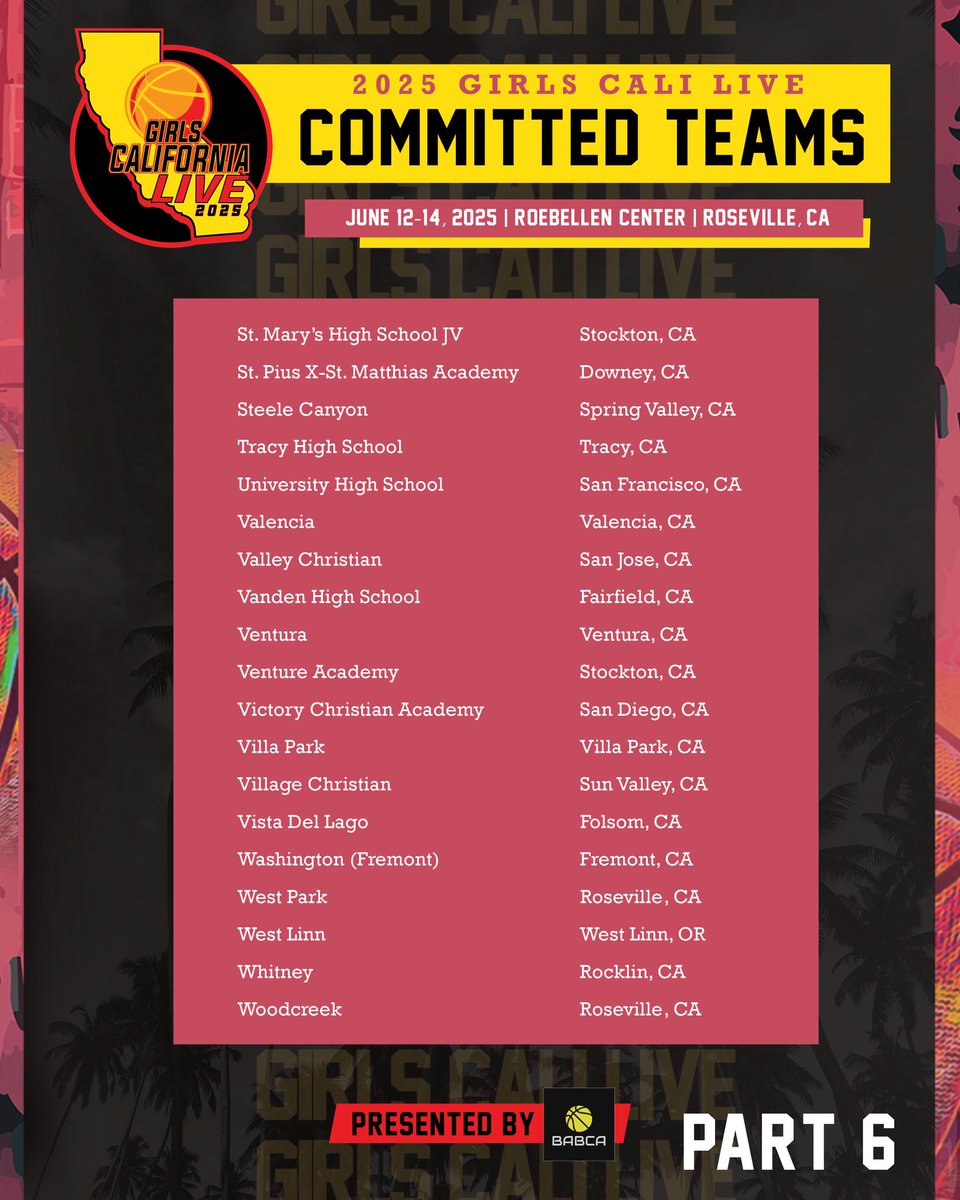 Final Committed teams for 2025 Girls Cali Live! 2 days away!