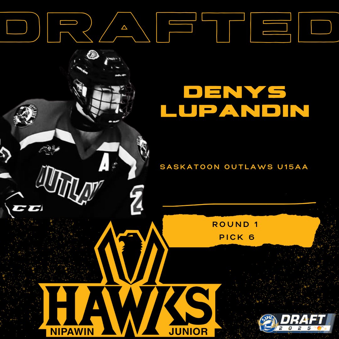 We’re proud to welcome Denys Lupandin.
This defenseman was just drafted out of the Saskatoon Outlaws U15 AA. Last season, he racked up 11 goals and 20 assists in 27 games Welcome Denys!
#DefendTheNest #NipawinHawks #SJHL #HawksDraft25