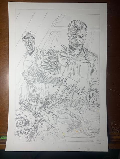 Jeff, #captianpike and the #klingon Cuisine". #WIP  #commission for  #heroesCon2025. #pencil on 12 x 18 coldpress. #StarTrek #StrangeNewWorlds
If you're going to #heroescon2025 and would like a commission, there's still time: jkwoodwardart.blogspot.com/2024/04/heroes…