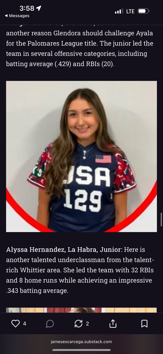 Thank you <a href="/James_Escarcega/">James Escarcega 📈🏈🏀⚾️🥎 🤼🤽🏽‍♂️🏊🏼‍♀️🏌🏻⚽️</a> what an honor ! 🥎

jamesescarcega.substack.com/p/sgvwhittier-…