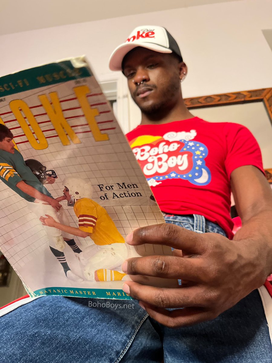 Washed the tee twice, still smells like him. 🥵
Slipped it on before cracking open my favorite issue.
helps me focus. kinda. 😉
📸: <a href="/boho_boys/">BohoBoys.net</a>