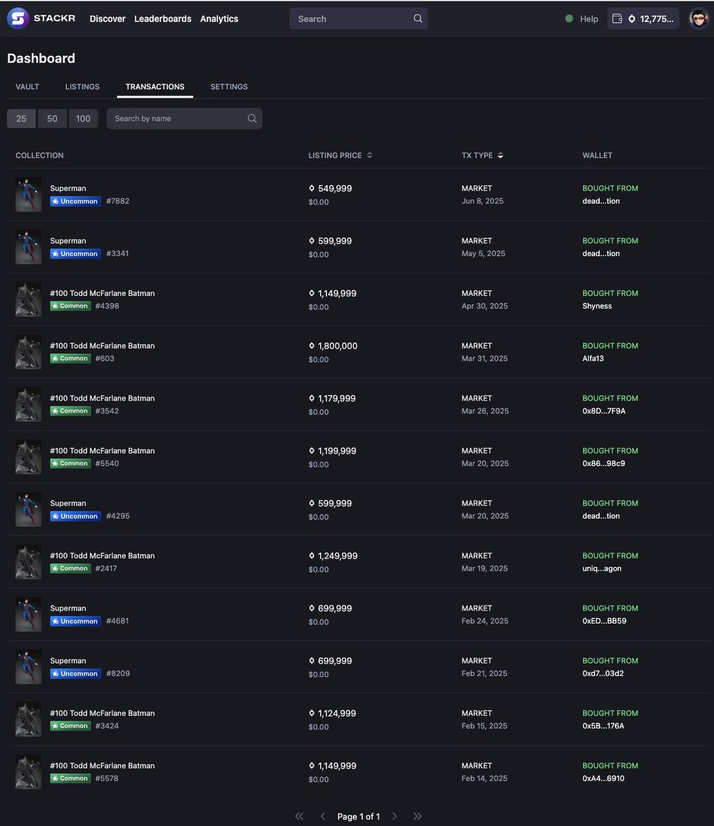 Since <a href="/StackRworld/">StackR</a> dropped, I've been able to stack these two OG grails on VeVe - Todd &amp; Superman 🦸🏻‍♂️🦇

Clean sweep🧹... incoming #VeVe #VeVefam #grails #digital