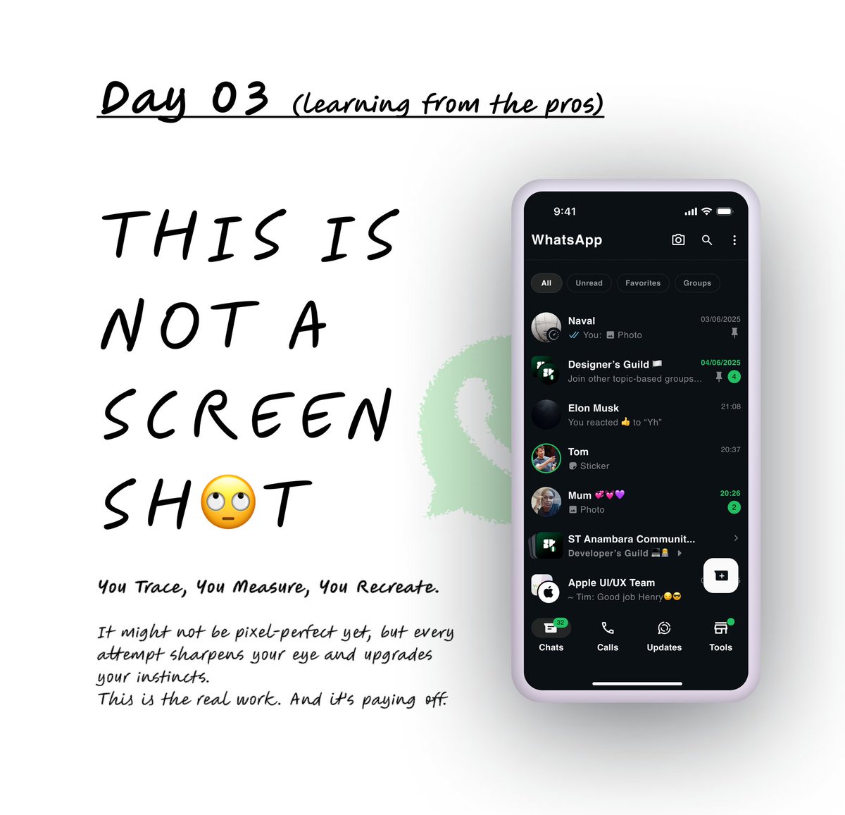 EzeabaraH's tweet image. Recreating designs used by 3 billion people is one of the best ways to learn UI design.

Not the flashy shots on Dribbble.

Start studying what actually works at scale.

Day 3 – Learning From The Pros
#UIDesign #LearnDesign