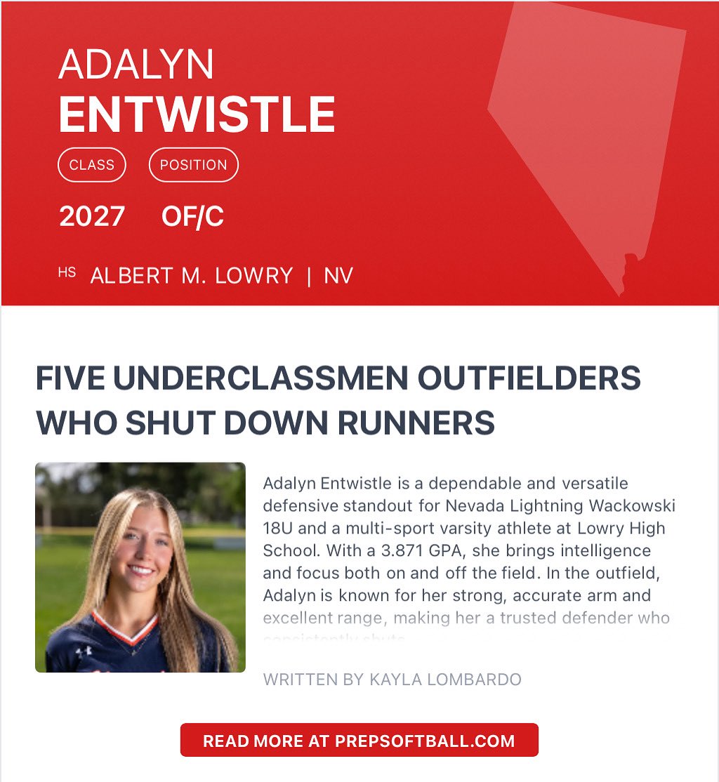 What an honor, thank you <a href="/PrepSoftball/">Prep Softball 🥎</a> for the amazing write-up &amp; recognition! 
<a href="/WackowskiFP/">WackowskiFP</a> <a href="/RRecruiting_/">Recruiting with Rhoda</a> <a href="/SBRRetweets/">Softball Recruiting Reposts</a> <a href="/ImpactRetweets/">Impact Promotions</a> <a href="/upnextrecruits/">Up Next Recruits</a> <a href="/TopPreps/">TOP PREPS - Free Sports News, Videos & Information</a> <a href="/LegacyLegendsS1/">Legacy & Legends Softball</a> <a href="/nxt1sports/">NXT 1</a> <a href="/IHartFastpitch/">I❤️Fastpitch</a> <a href="/CoastRecruits/">Coast 2 Coast Recruits</a> <a href="/CoastRecruitsSB/">Coast Recruits 🥎</a> <a href="/SoftballRecruit/">Softball Recruit 🥎</a> <a href="/sballrecruiting/">softballrecruiting</a>