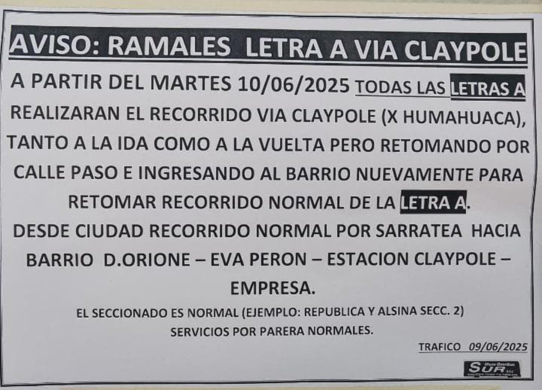 ArgenRuedas's tweet photo. ¿Adiós al ramal R de la #Linea160?
Durante esta mañana se pudo ver este cartel en las oficinas de la empresa, indicando el cambio de recorrido para que ahora el ramal A pase por la Estación #Claypole ida y vuelta pero ya en el recorrido troncal
@AtrasMire @CiudadDeBondis https://t.co/q2S8JJdws7