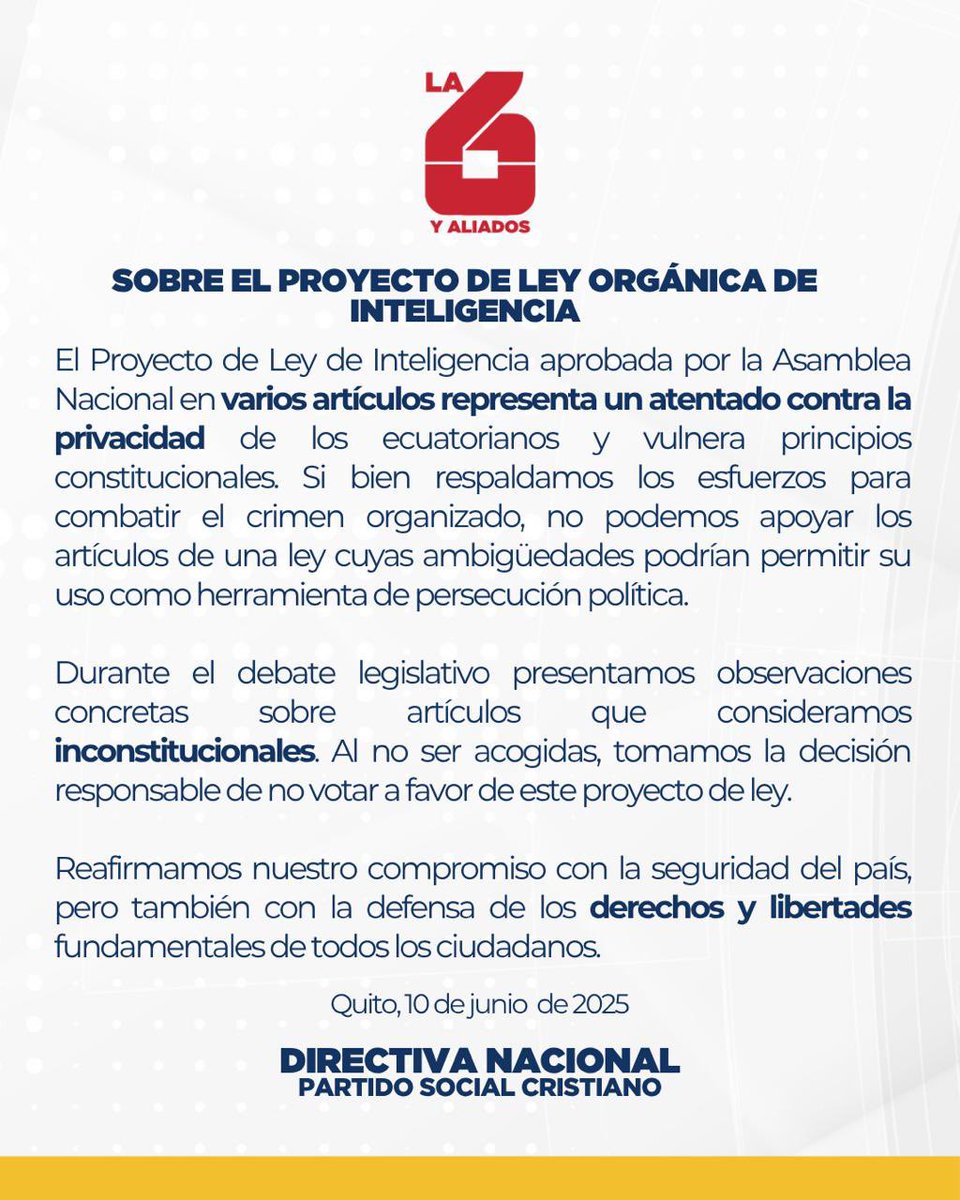 🔴 #COMUNICADO | SOBRE EL PROYECTO DE LEY ORGÁNICA DE INTELIGENCIA