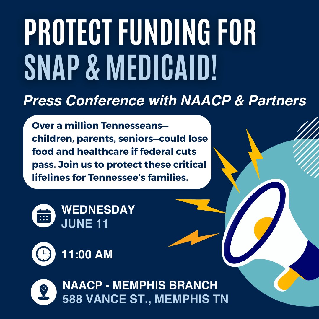 Our whole country needs a Moral Budget too.

We're joining the NAACP and pushing back against life-threatening federal cuts to SNAP and Medicaid - join us and stand with families, children, and seniors across TN who would lose critical lifelines if these cuts pass!
