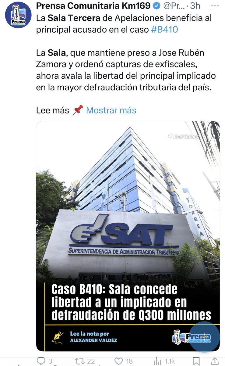 ManfredoGuate's tweet image. 🛑 Hoy la Sala Tercera de Apelaciones deja libre al abogado que representaba más de 200 empresas del mayor caso de defraudación fiscal en la historia de nuestro país que suma billones de quetzales #B410 📌 Esa misma Sala mantiene en prisión al periodista Zamora por el absurdo…