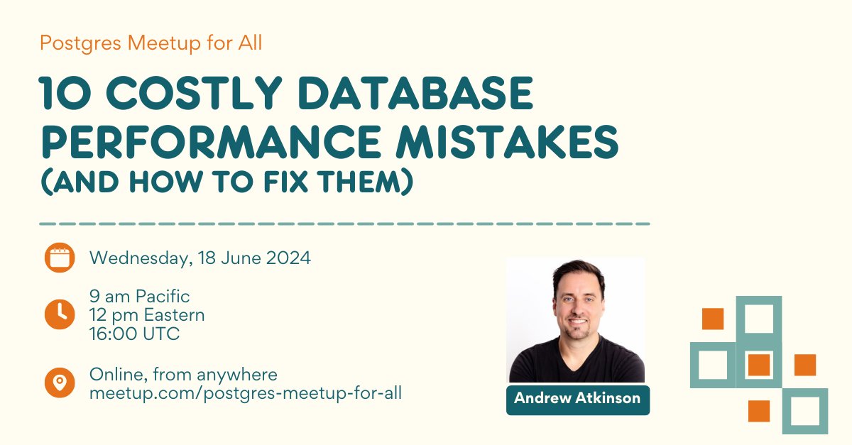 sqlliz's tweet image. Postgres performance mistakes ... let's get after it 💪 @andatki
meetup.com/postgres-meetu…