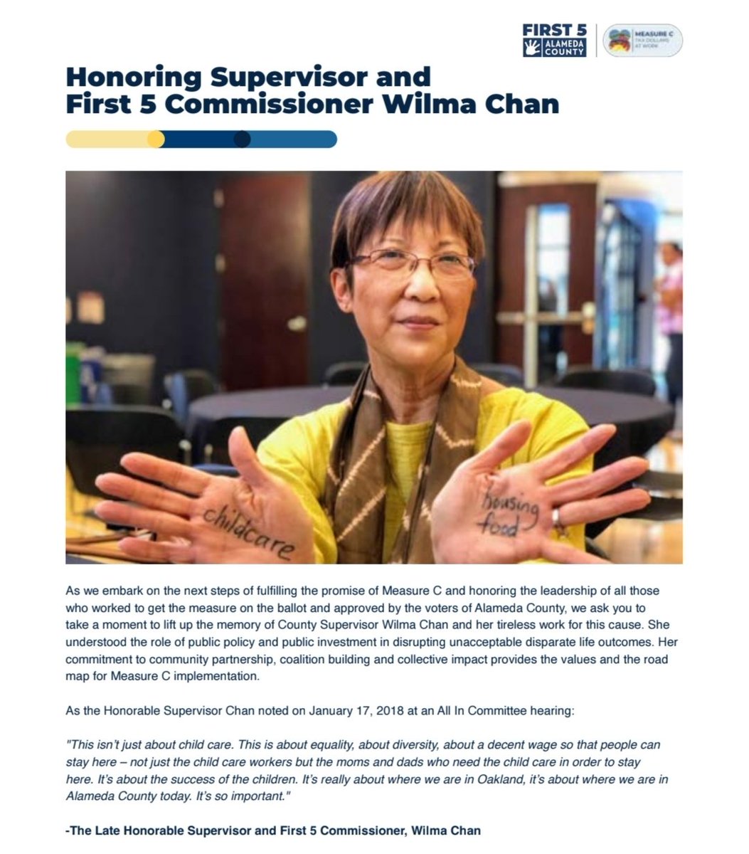 Cathy Senderling-McDonald (@csend) on Twitter photo Truly historic to be present today as <a href="/AlamedaCounty/">Alameda County</a> Board of Supervisors considers #MeasureC 5 year plan to invest in the early childhood system. In honor of the late Wilma Chan and for the future of the county's children! Truly historic to be present today as <a href="/AlamedaCounty/">Alameda County</a> Board of Supervisors considers #MeasureC 5 year plan to invest in the early childhood system. In honor of the late Wilma Chan and for the future of the county's children!