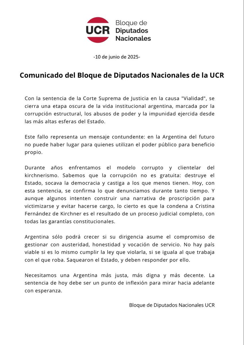 La sentencia de hoy debe ser un punto de inflexión hacia adelante.

Comunicado.