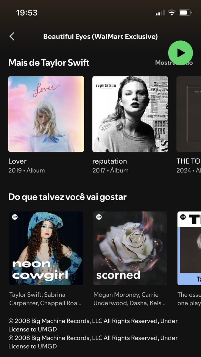 does anyone know why beautiful eyes isn’t listed under taylor’s name on spotify?