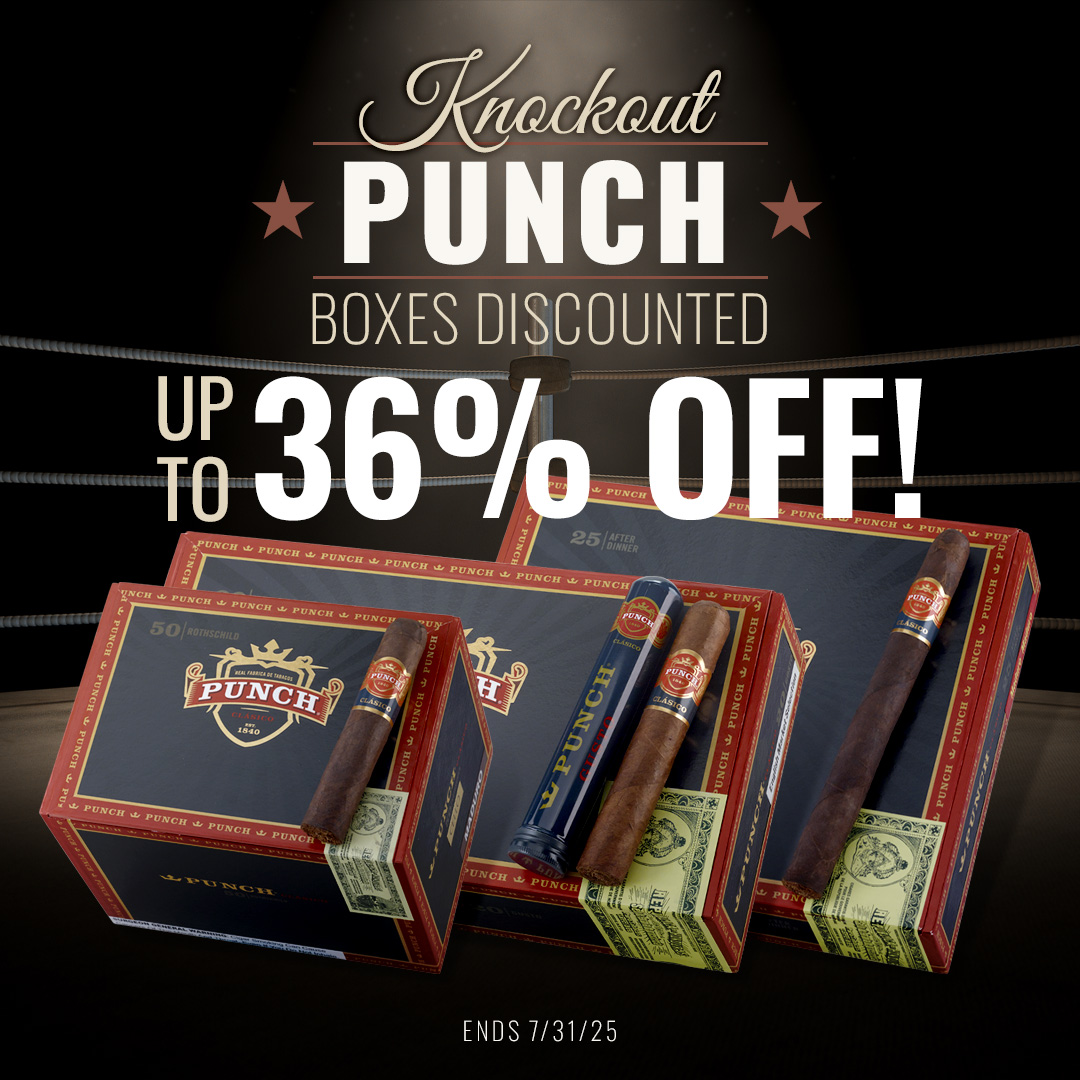 Save up to $95 off on Punch cigars. We’re coming out swinging on the heavyweight champ of Honduran cigars: across-the-board discounts on the original Punch Clasico! All of 21 savory options in your choice of natural, Maduro or Oscuro wrapper - ow.ly/BtQk50W7l0e.

#cigars