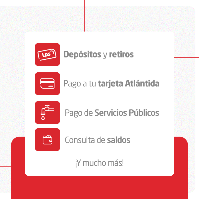 Utiliza nuestros Multi ATM ubicados a nivel nacional para realizar el pago de tus Tarjetas Atlántida, depósitos y retiros, consultas de saldo y mucho más.