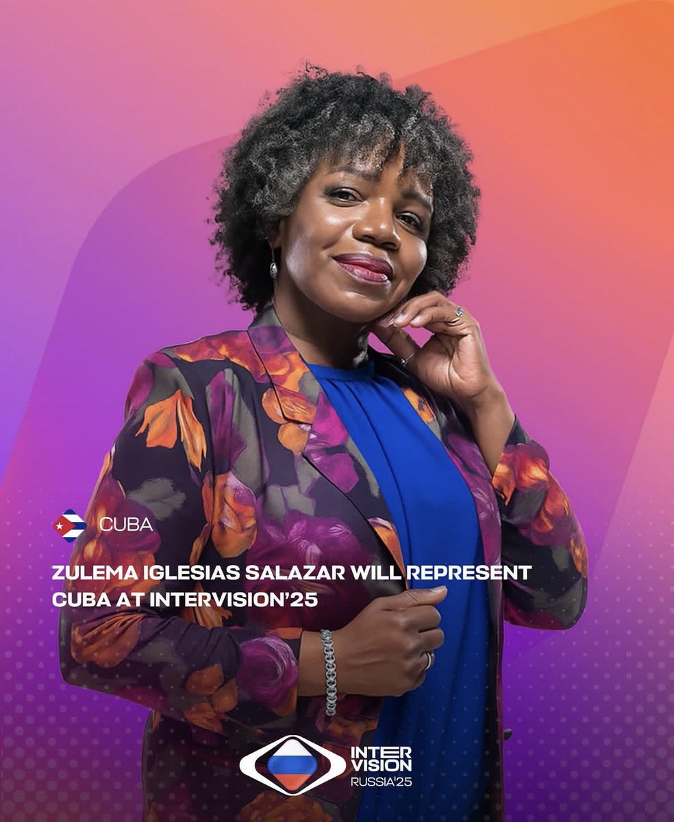 🎤🇨🇺 ¡Cuba estará presente en el concurso #Intervisión2025 en Moscú! 

Ya está confirmado: la afamada vocalista santiaguera Zulema Iglesias Salazar representará a la Isla en el Concurso Internacional de Música "Intervisión 2025". 

¡La esperamos en #Rusia! 👋🏻