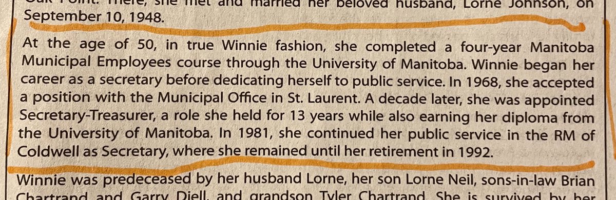 Kevin Rollason (@kevinrollason) on Twitter photo Winnie Johnson was 50 when she graduated from the University of Manitoba after taking a four-year Manitoba Municipal Employee course. She was appointed Secretary-Treasurer in St Laurent and later secretary of the RM of Coldwell #RIP <a href="/WinnipegNews/">Winnipeg Free Press</a> passages.winnipegfreepress.com/passage-detail… Winnie Johnson was 50 when she graduated from the University of Manitoba after taking a four-year Manitoba Municipal Employee course. She was appointed Secretary-Treasurer in St Laurent and later secretary of the RM of Coldwell #RIP <a href="/WinnipegNews/">Winnipeg Free Press</a> passages.winnipegfreepress.com/passage-detail…