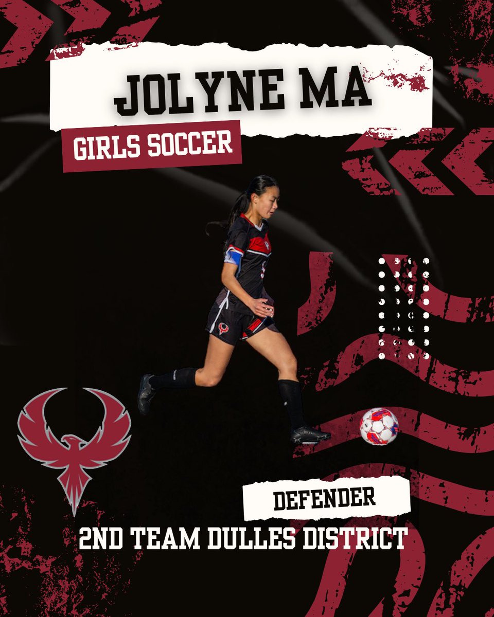 Congratulations to Junior Jolyne Ma for making 2nd team as Defender for the Dulles District for Girls Soccer!🔥⚽️ We are so proud!⚽️🔥
