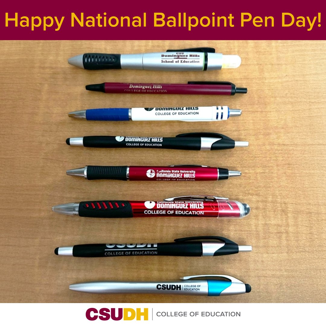 Today is #NationalBallpointPenDay! 🖊️

Take a look at just a few of the COE-branded ballpoint pens we've had throughout the years. Which one do you like the most?

Fun fact: our College of Education used to be named the School of Education (see 1st pen at the top).

#WeAreCOE 🥇
