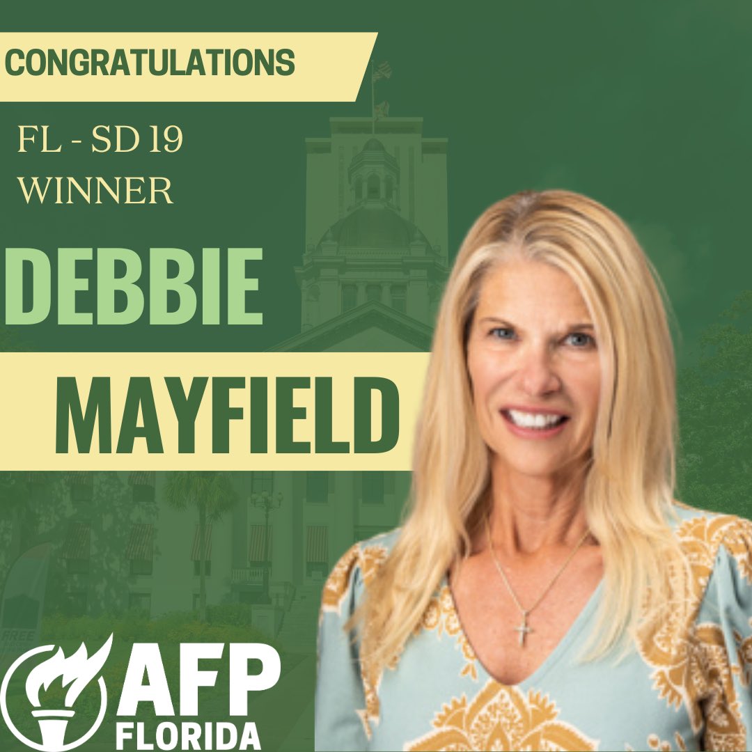 Congratulations to Senator <a href="/debbie_mayfield/">Debbie Mayfield</a> for winning the SD-19 general election. 

We look forward to working with you in the future. 
<a href="/AFPhq/">Americans for Prosperity</a> #FlaPol