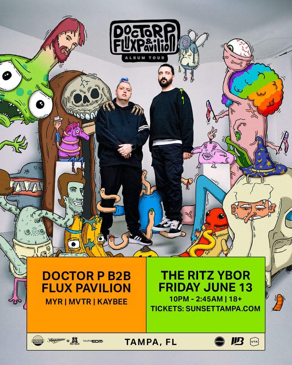 FRIDAY NIGHT! 🧪 <a href="/doctorpcircus/">Doctor P</a> &amp; @fluxpavilion bring their album tour to #Tampa for an action-packed night at <a href="/theritzybor/">The RITZ Ybor</a> w/ MYR, MVTR, &amp; KAYBEE.

🔒 Lock in and secure your tickets online now! bit.ly/docpflux0613