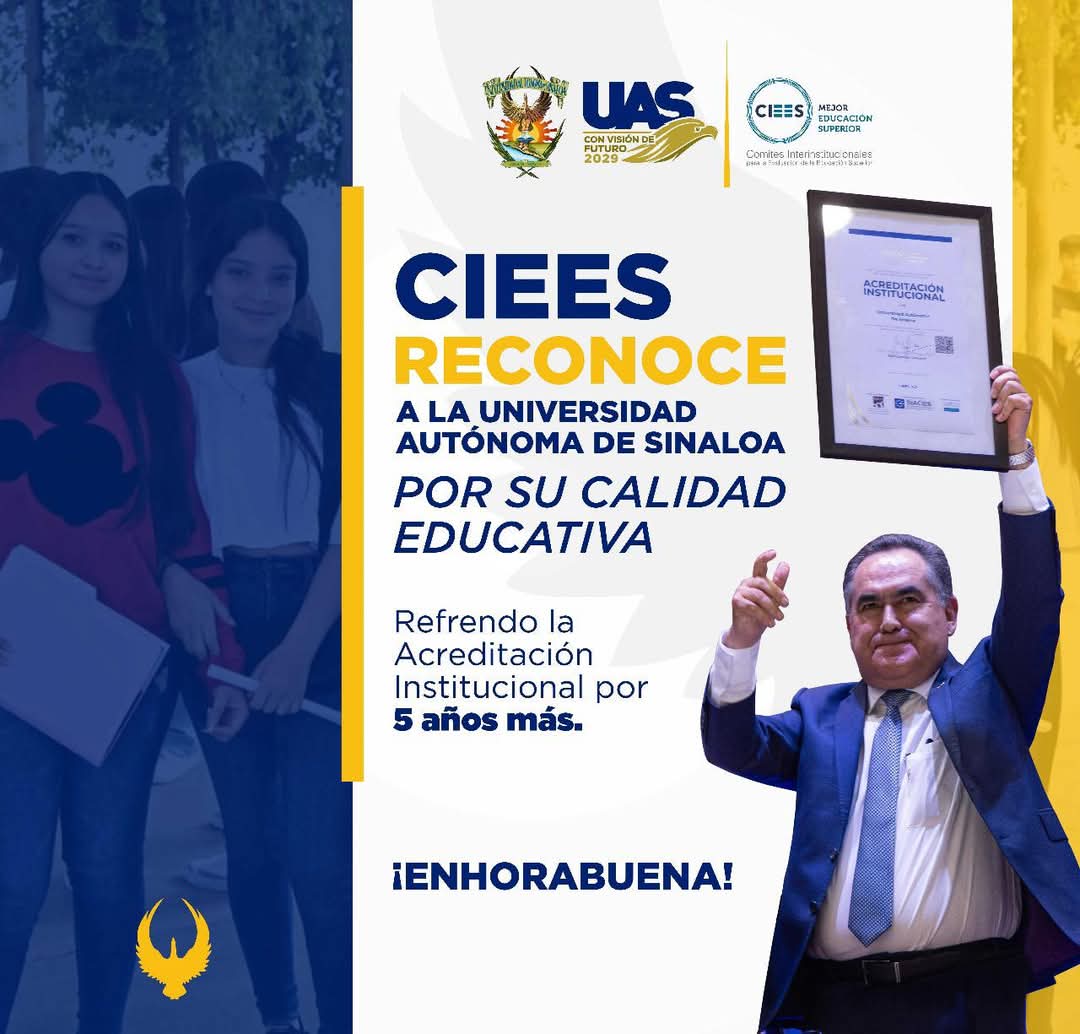 uasoficialmx's tweet photo. 🎓 ¡Estamos acreditados!
Con orgullo anunciamos que nuestra universidad ha sido acreditada por los CIEES, un reconocimiento que avala la calidad académica, el compromiso con la excelencia educativa y la mejora continua en nuestros programas.
#SursumVersus #UAS https://t.co/07uMLsMmoW