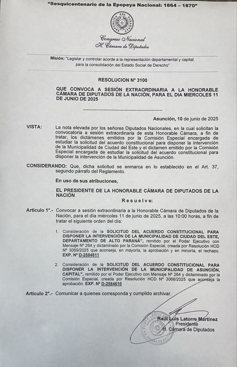 Juan Cáceres Troche (@juanctpy) on Twitter photo La Cámara de Diputados definirá este miércoles los pedidos de intervención para Asunción y Ciudad del Este <a href="/sntparaguay/">SNT Canal 9</a> La Cámara de Diputados definirá este miércoles los pedidos de intervención para Asunción y Ciudad del Este <a href="/sntparaguay/">SNT Canal 9</a>