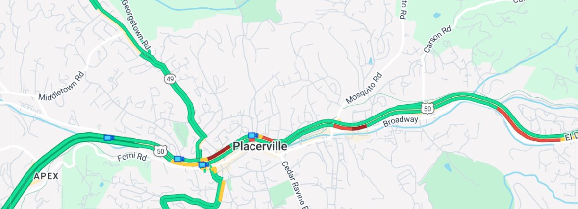 Caltrans District 3 (@caltransdist3) on Twitter photo #TrafficAlert! Placerville eastbound U.S. Highway 50 ALL LANES CLOSED due to multiple brush fires near the highway. Traffic is being detoured onto Schnell School Road - no ETO
Westbound US 50 is currently open through Placerville
<a href="/CHPPlacerville/">CHP Placerville</a> <a href="/ElDoradoSheriff/">El Dorado Sheriff</a> #TrafficAlert! Placerville eastbound U.S. Highway 50 ALL LANES CLOSED due to multiple brush fires near the highway. Traffic is being detoured onto Schnell School Road - no ETO
Westbound US 50 is currently open through Placerville
<a href="/CHPPlacerville/">CHP Placerville</a> <a href="/ElDoradoSheriff/">El Dorado Sheriff</a>