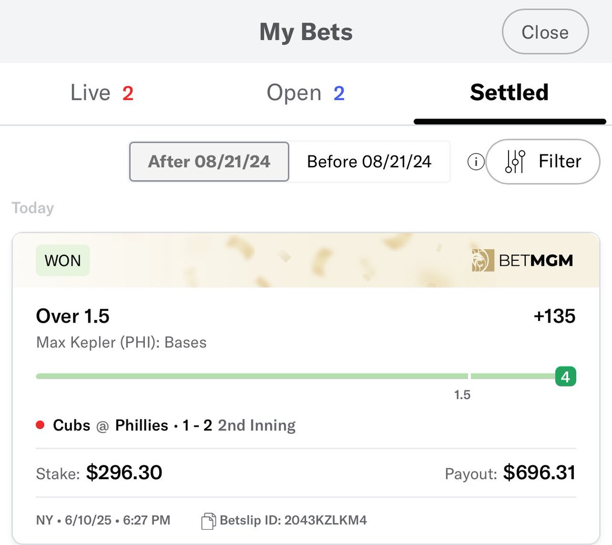 Sportbookkillaa's tweet photo. BANGGGG!!! ποΈπ°ποΈπ°
Max Kepler HAS OFFICIALLY LEFT THE YARDπ£π£π£
ποΈπ°2.96U Max Kepler | Over 1.5 bases (+135)
ποΈπ°1U Max Kepler | Home run (+475)
2-0-0 (+8.75u)
NUMEROLOGY AT work π
#GamblingTwitter #MLBBets #MLBPicks #SportsBettingX #DFS #MLB #HomeRunWatch https://t.co/q8XVYsn6FT
