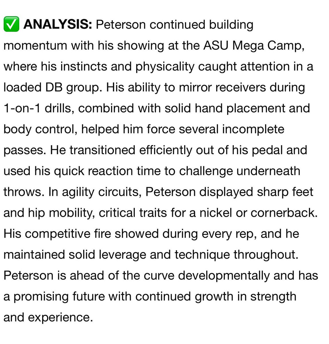 Drew Peterson (@lockdown_drew) on Twitter photo It’s just the beginning…Appreciate the write up analysis on my time <a href="/ASUFootball/">Sun Devil Football</a> mega camp <a href="/sixstarfootball/">Six Star Football | PLUS+</a> <a href="/CoachNorris34/">Sam Norris</a> <a href="/TheVoiceCoachK/">CoachK</a> <a href="/aggiefootball05/">Arbor View Football 🏈</a> <a href="/BWardDCoord/">Brian Ward</a> <a href="/CoachBC_/">Bryan Carrington</a> <a href="/Benwik21/">Bené Benwikere</a> <a href="/MikeWatersP1/">Mike Waters</a> <a href="/BlairAngulo/">Blair Angulo</a> <a href="/RivalsFriedman/">Adam Friedman</a> <a href="/BrandonHuffman/">Brandon Huffman</a> <a href="/adamgorney/">Adam Gorney</a> <a href="/phase1football/">Donte Jasames, Phase1 Recruiting</a> It’s just the beginning…Appreciate the write up analysis on my time <a href="/ASUFootball/">Sun Devil Football</a> mega camp <a href="/sixstarfootball/">Six Star Football | PLUS+</a> <a href="/CoachNorris34/">Sam Norris</a> <a href="/TheVoiceCoachK/">CoachK</a> <a href="/aggiefootball05/">Arbor View Football 🏈</a> <a href="/BWardDCoord/">Brian Ward</a> <a href="/CoachBC_/">Bryan Carrington</a> <a href="/Benwik21/">Bené Benwikere</a> <a href="/MikeWatersP1/">Mike Waters</a> <a href="/BlairAngulo/">Blair Angulo</a> <a href="/RivalsFriedman/">Adam Friedman</a> <a href="/BrandonHuffman/">Brandon Huffman</a> <a href="/adamgorney/">Adam Gorney</a> <a href="/phase1football/">Donte Jasames, Phase1 Recruiting</a>