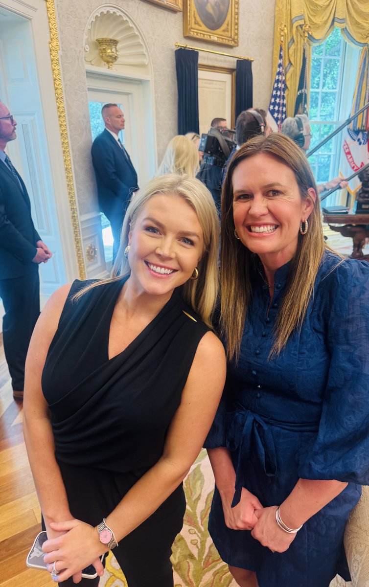 Sarah Huckabee Sanders (@sarahhuckabee) on Twitter photo Great to see my friend <a href="/PressSec/">Karoline Leavitt</a> <a href="/karolineleavitt/">Karoline Leavitt</a> today at the WH- she is smart, tough and running circles around the media all while balancing her biggest job of being a mom! ❤️ Great to see my friend <a href="/PressSec/">Karoline Leavitt</a> <a href="/karolineleavitt/">Karoline Leavitt</a> today at the WH- she is smart, tough and running circles around the media all while balancing her biggest job of being a mom! ❤️