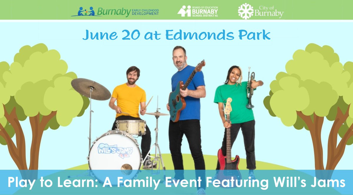 Families with children ages newborn to 6 are invited to learn about programs for the early years in #BurnabySchools and #Burnaby – all at a fun, free, family event with live music from Will Stroet. Drop by Edmonds Park on June 20 between 10am-1pm. 
More: ow.ly/mXzE50W7qPq
