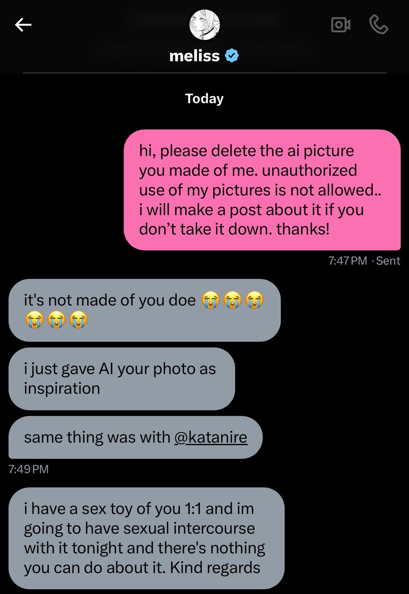 pls help me report this freak who used my photos to make ai cosplays ..
