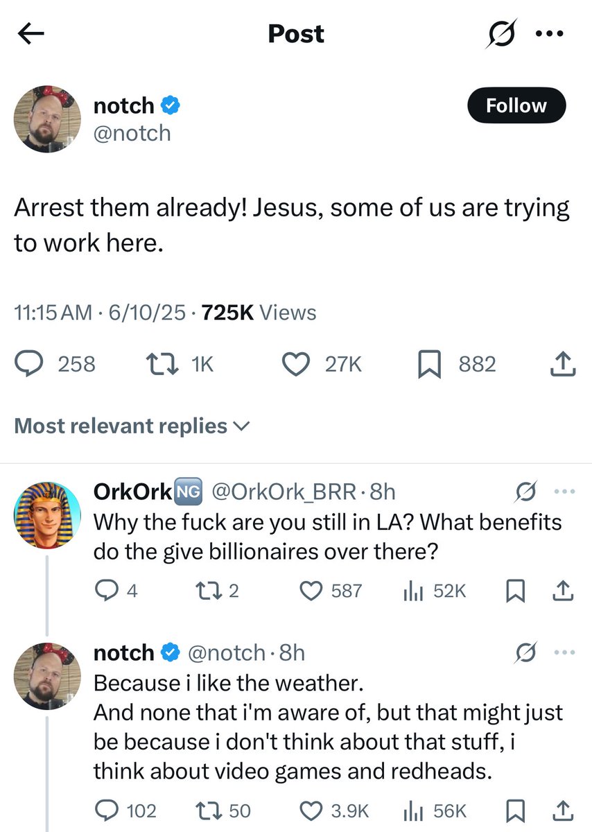DramaAlert's tweet photo. Minecraft creator Notch is FED UP with the LA protesters. 😲‼️ https://t.co/d2iW1Oaqgp