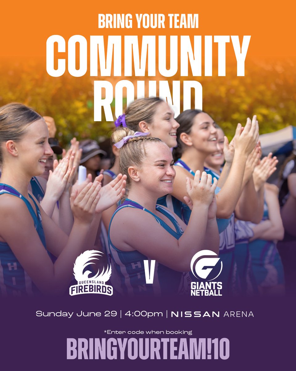 Join us for Community Round as we take on the Giants at home👏🏻
Groups of 10 or more can enjoy 15% off tickets with the code BRINGYOURTEAM!10💥
Purchase now: premier.ticketek.com.au/shows/Show.asp…