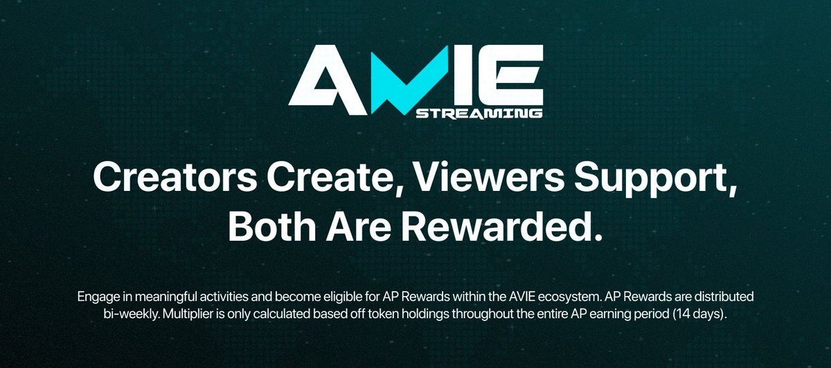 🌐 AVIE Streaming doesn’t just aim to reward creators, but viewers too.

By introducing AP Rewards, creators create, viewers support, both are rewarded.