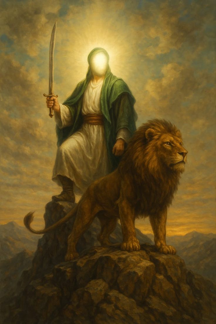 "السَّلامُ عَلىٰ أسَد الله الغَالِب وَسَيف الله الضَّارِب".