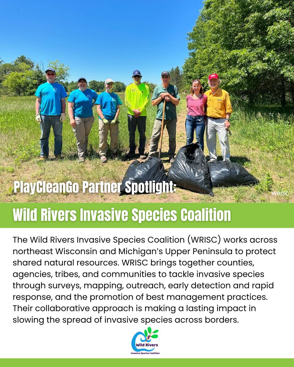 PlayCleanGo's tweet image. As part of #PlayCleanGoWeek, we’re celebrating one of @NAISMAorg's outstanding partners: the Wild Rivers Invasive Species Coalition (WRISC)!

WRISC works across northeast Wisconsin and Michigan’s Upper Peninsula to stop the spread of invasive species through collaboration,