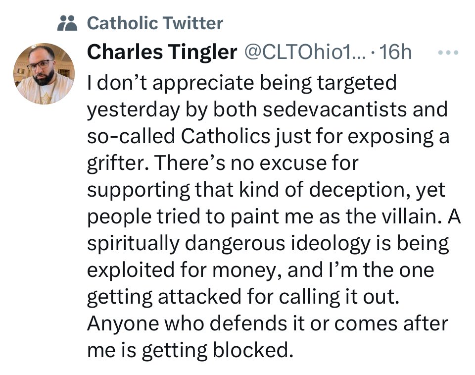 IAltare's tweet image. Once more, Tingler (who will change his beliefs for the umpteenth time very soon, no doubt), considers Mario Derksen of Novus Ordo Watch to be a “grifter.” Mario makes under 50k a year and produces the best and highest quality articles exposing the Vatican II sect and promoting…