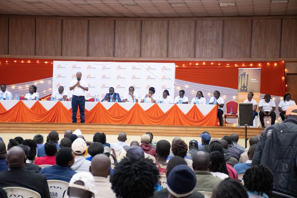On Mar 21, 2025 in Eldoret, Premier Credit hosted a client forum with MD Gideon Nyaga, Heads Tony Kaberia &amp; James Wangunyu, senior management, staff &amp; clients.
 
The keynote urged thoughtful loan use—borrow only when needed. Management showcased products and engaged with