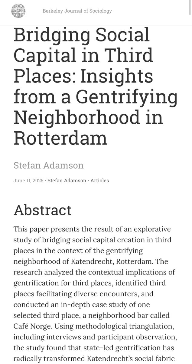 🌉 What are the contextual implications of gentrification for "third places"? Stefan Adamson brings us into the neighborhood of Katendrecht, Rotterdam here: berkeleyjournal.org/2025/06/11/bri…