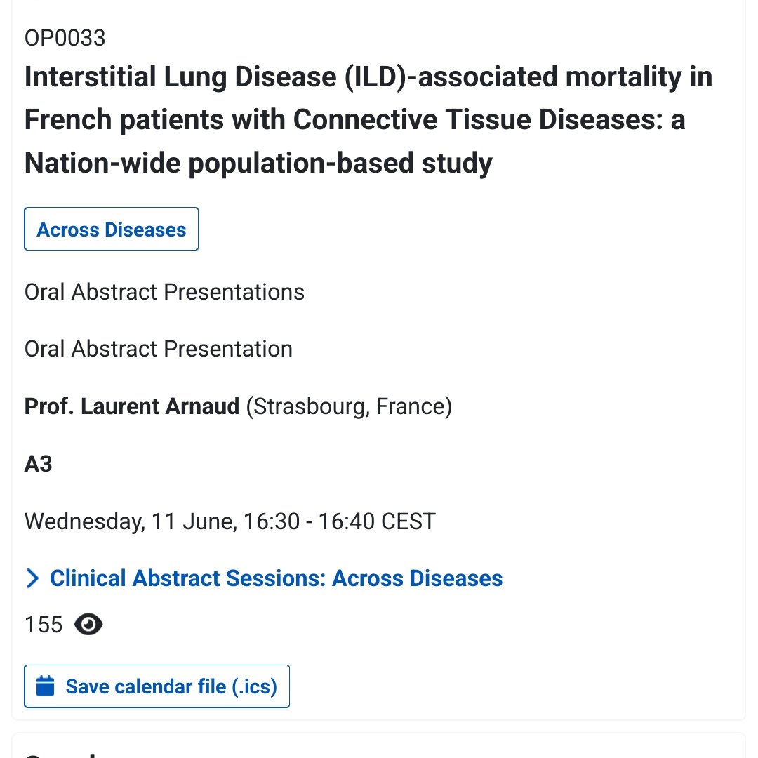 ✅ Today at #EULAR2025, I will present our NATION-WIDE population-based study about Interstitial Lung Disease (ILD)-MORTALITY ⬇️ in French patients with Connective Tissue Diseases (including #Lupus, but also RA, Sjogren, scleroderma, IIM, MCTD). 🕟 TODAY 11 June hall A3 at 16:30