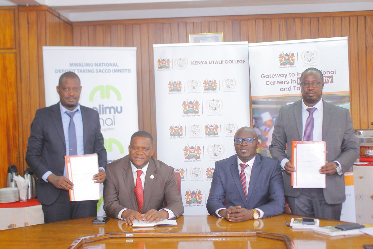 KenyaUtalii's tweet image. Kenya Utalii College, Principal/CEO Mr. Mark Ogendi hosted KAWT Chair Ms. Pauline Nduva &amp;amp; CEO Ms. Jacqueline Kali. He later met Mwalimu Sacco CEO Kenneth Odhiambo, culminating in an MOU to foster strategic collaboration.
#KenyaUtaliiCollege #KAWT #MwalimuSacco #Partnerships