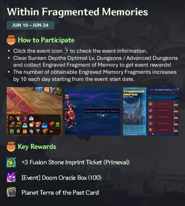 DFOglobal's tweet photo. What could the God of Mist's past be?
Collect Engraved Fragments of Memory and earn various rewards!
#DFO #Event #Nabel https://t.co/KPljSJ0NCu