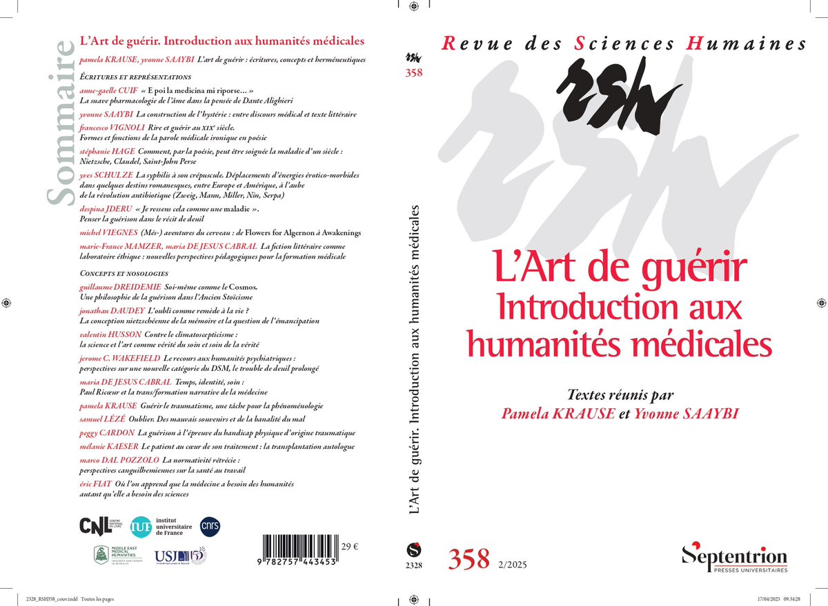 Très heureux d’avoir participé à ce très bel ouvrage collectif dans la Revue des Sciences Humaines, mené par les excellentes Pamela Krause et Yvonne Saaybi et intitulé : « L'Art de guérir. Introduction aux humanités médicales ».